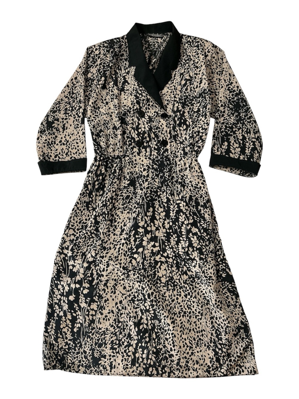 Michael Allen ltd Black/Cream Printed Women's Dress Shawl Collar Sz Petite 10